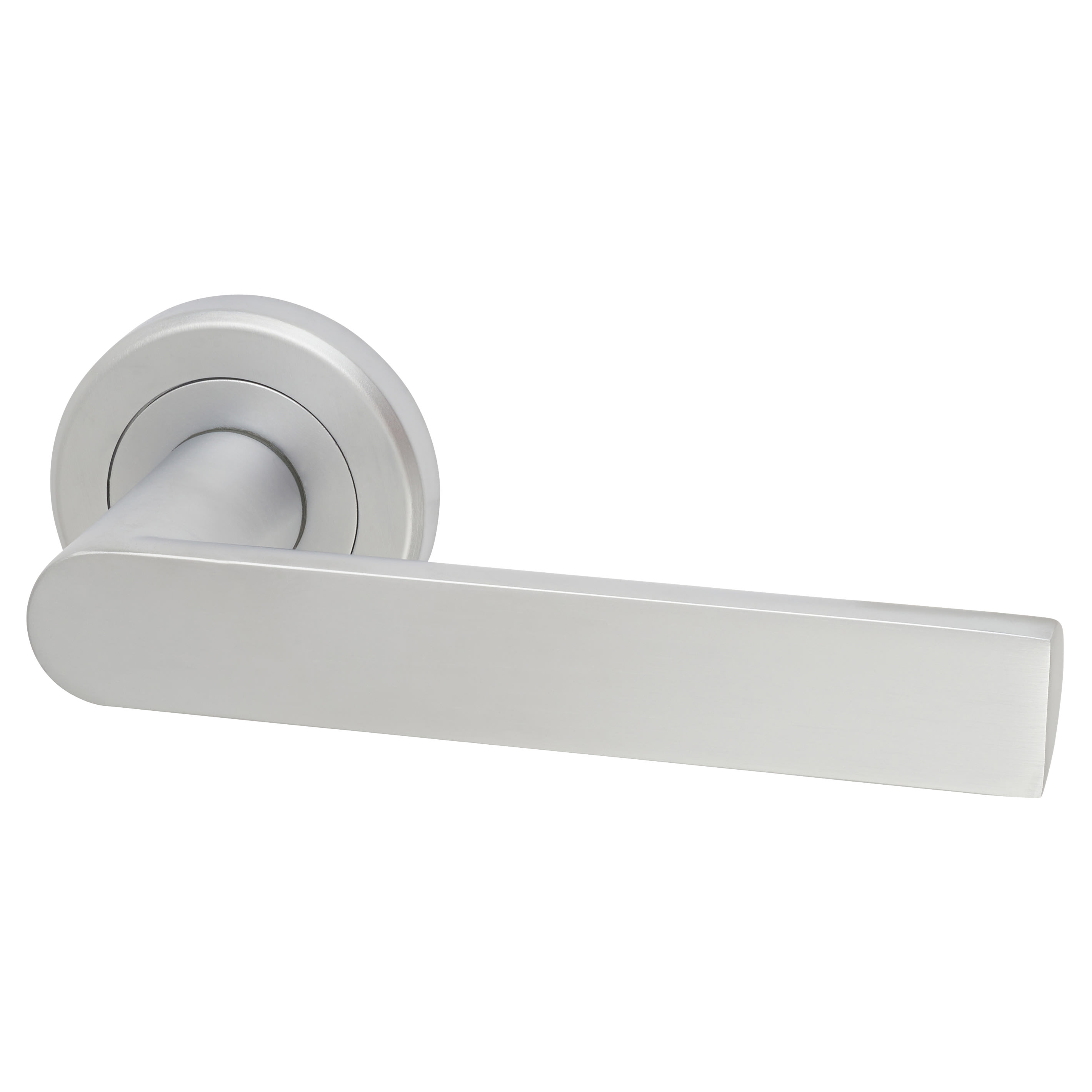Brass Satin Chrome Door Handles on Round Rose - Edge Range