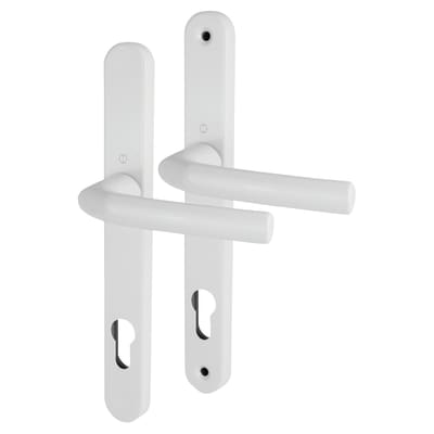 1117/3810N White uPVC Multipoint Door Handles - Long Plate - 92mm c/c - 60mm door - Birmingham Range