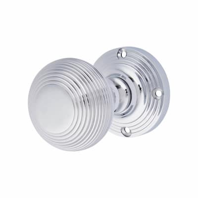 Marcus Polished Chrome Reeded Mortice Door Knob - 59mm Rose Diameter