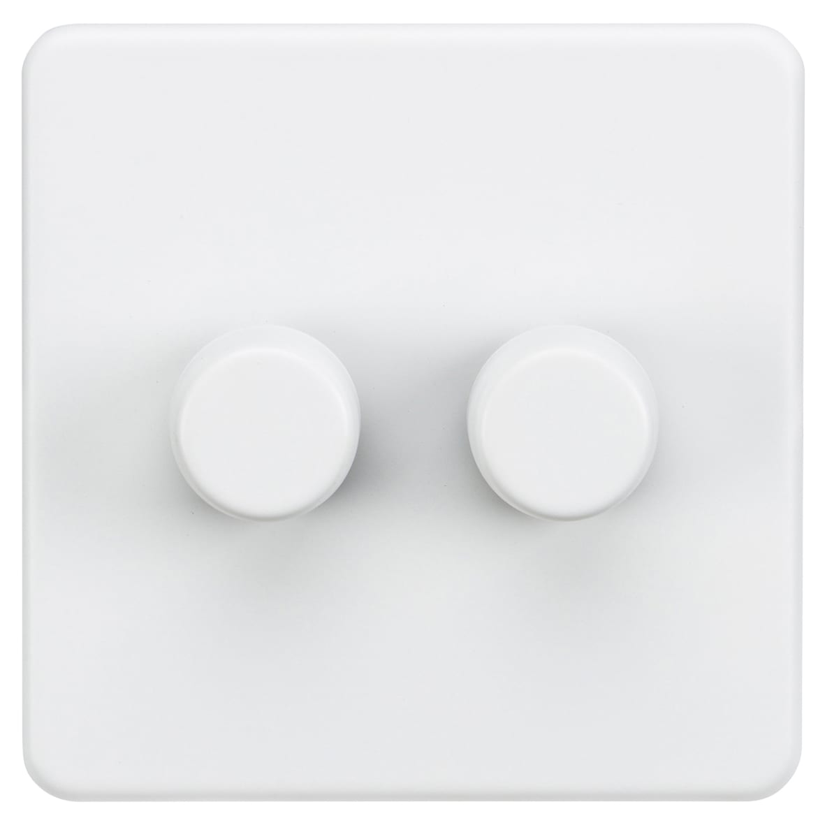 5 - 150W 2 Gang 2 Way Push On/Off Rotary Intelligent LED Dimmer Switch - Matt White