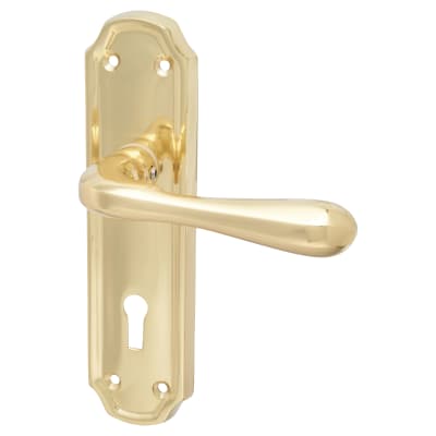 Polished Brass Keyhole Lock Door Handles - Genoa Range - 168 x 45mm
