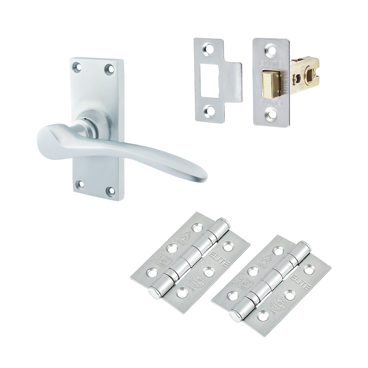 Satin Chrome Latch Door Handles Pack - Short Plate - Buckingham Range