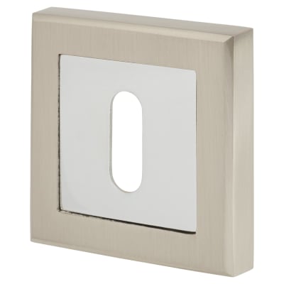 Square Escutcheon - 52 x 52mm - Keyhole - Satin Nickel/Polished Chrome