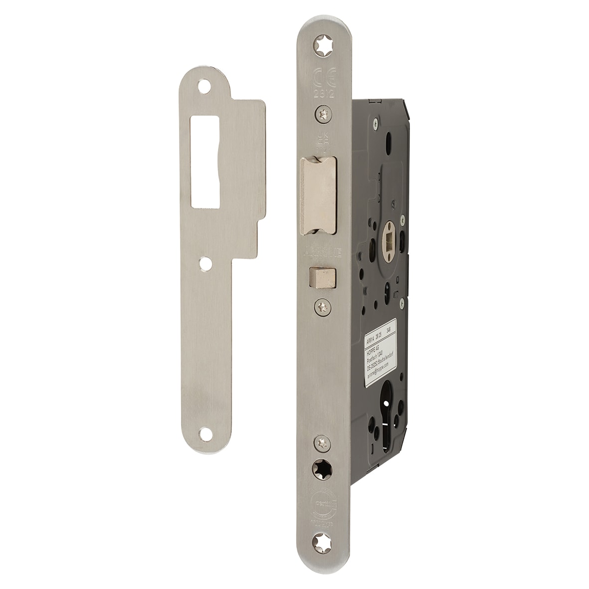 DIN Mortice Nightlatch - 88mm Case - 60mm Backset - Radius - Satin Stainless Steel