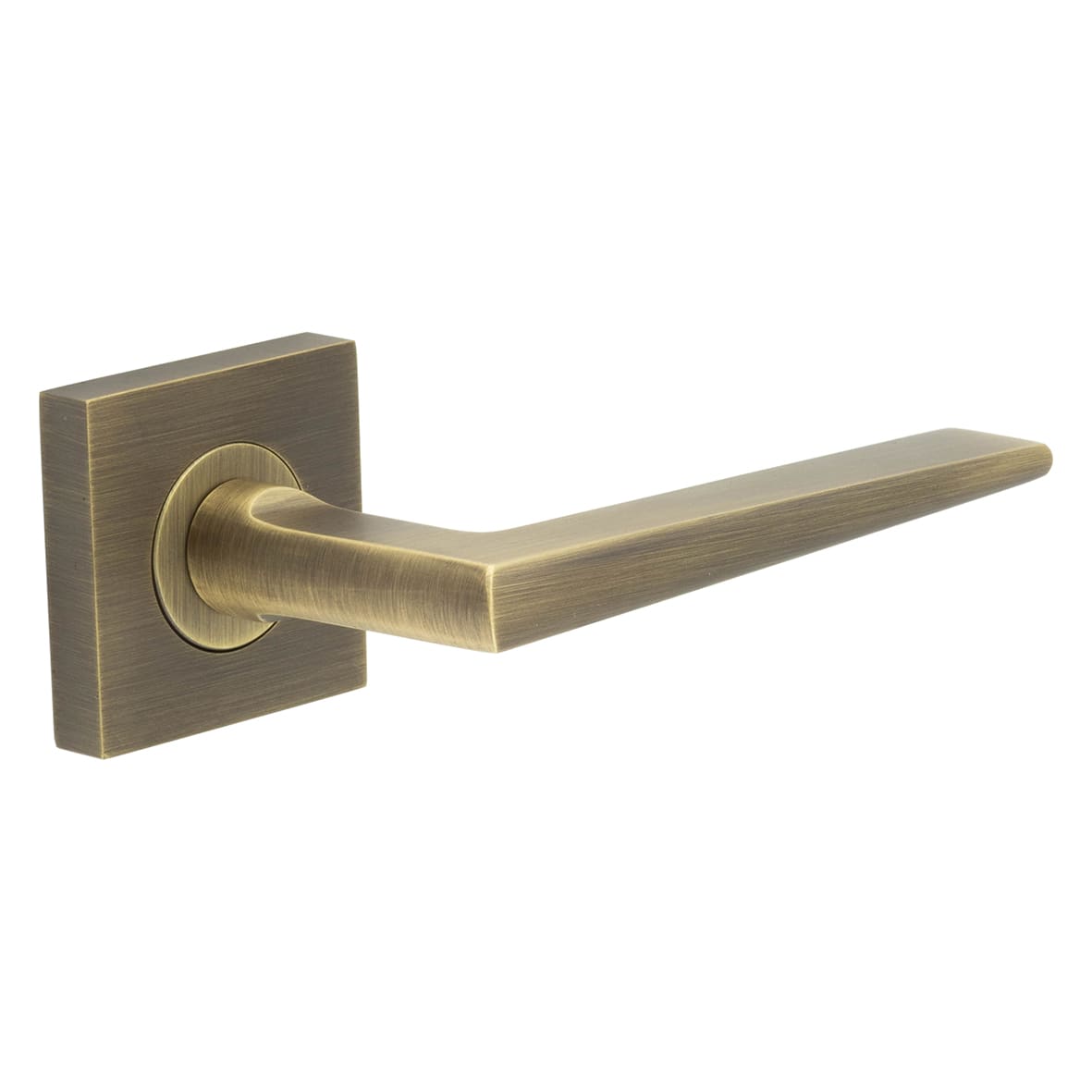 Antique Brass Fire Rated Door Handles on Square Plain Rose - Mayfair Range