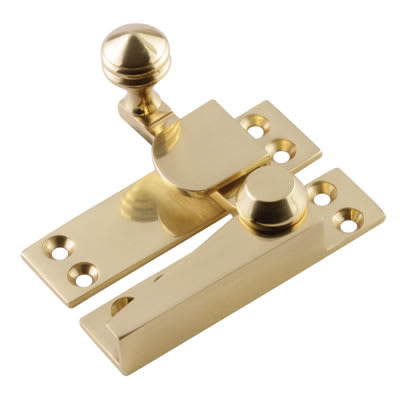 Heavy Duty Reeded Quadrant Arm Sash Window Fastener - 70 x 19mm - Polished Brass