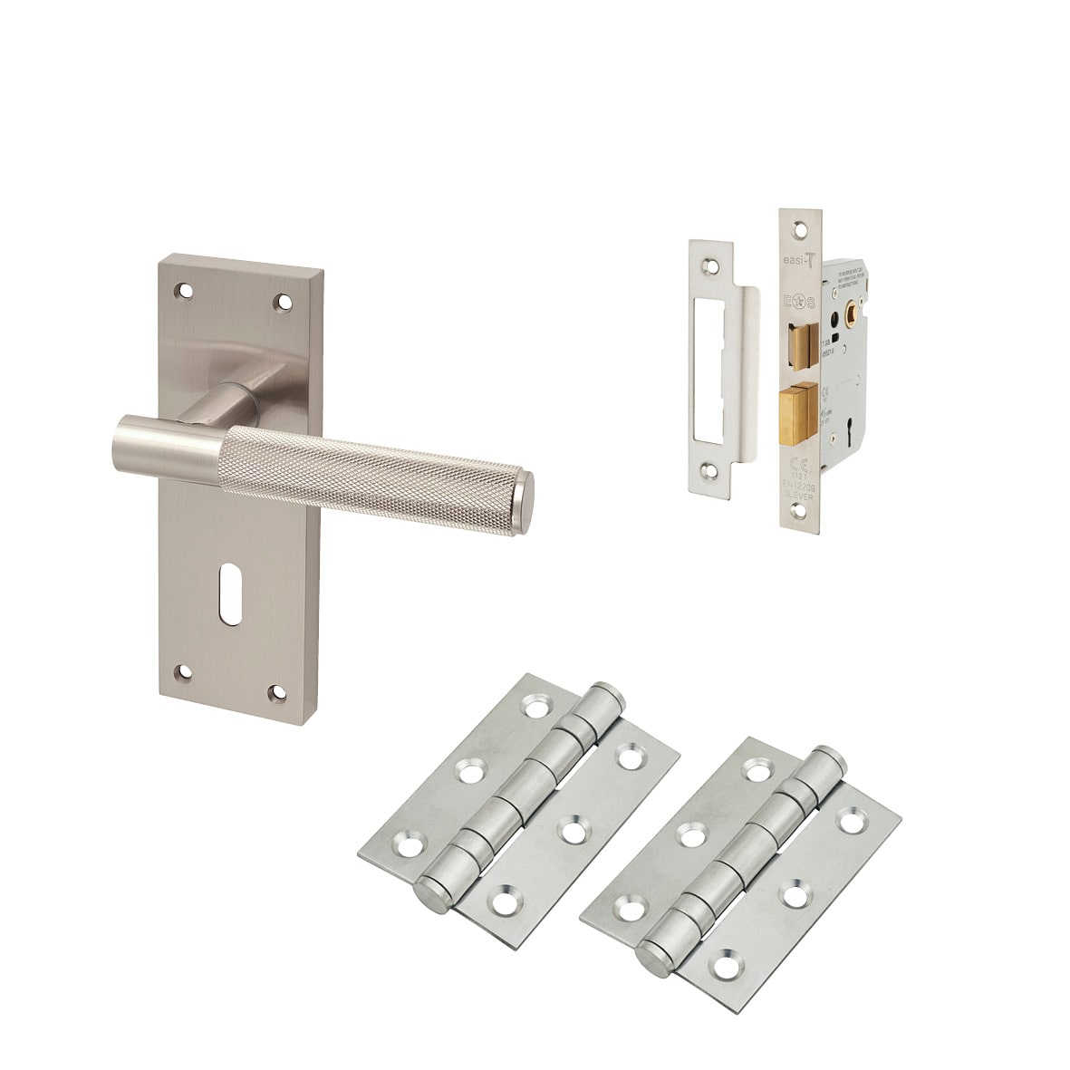 Satin Nickel Knurled 3 Lever Sashlock Door Handles Pack - Remi Range