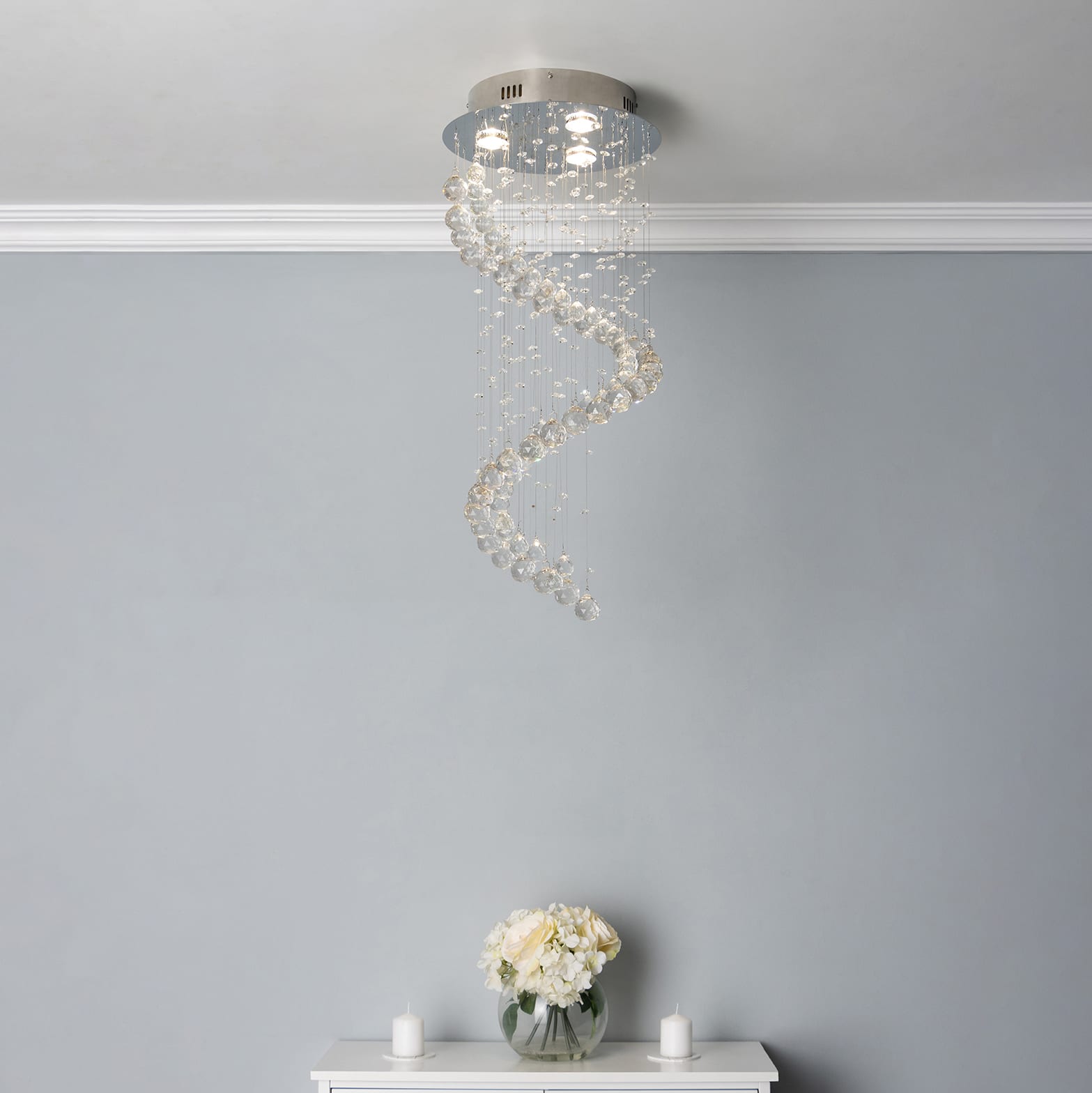 Abyss 3 Light Chandelier Ceiling Light - Polished Chrome Fittings with Crystal Droplets