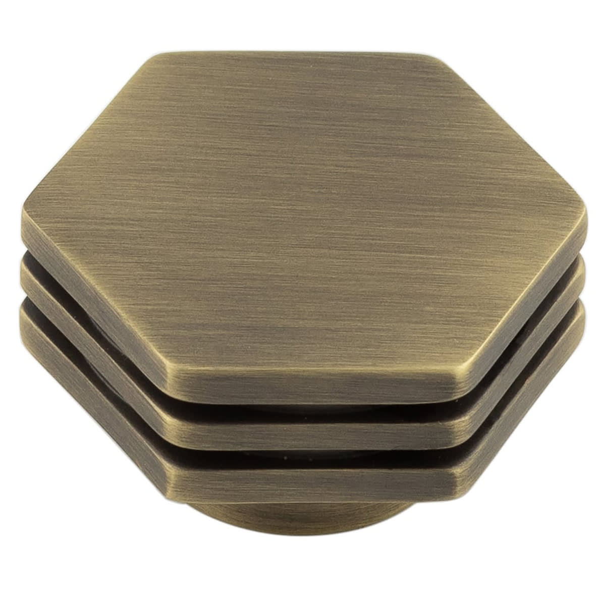 Nile Hex Cabinet Knob - 40mm Diameter - Antique Brass