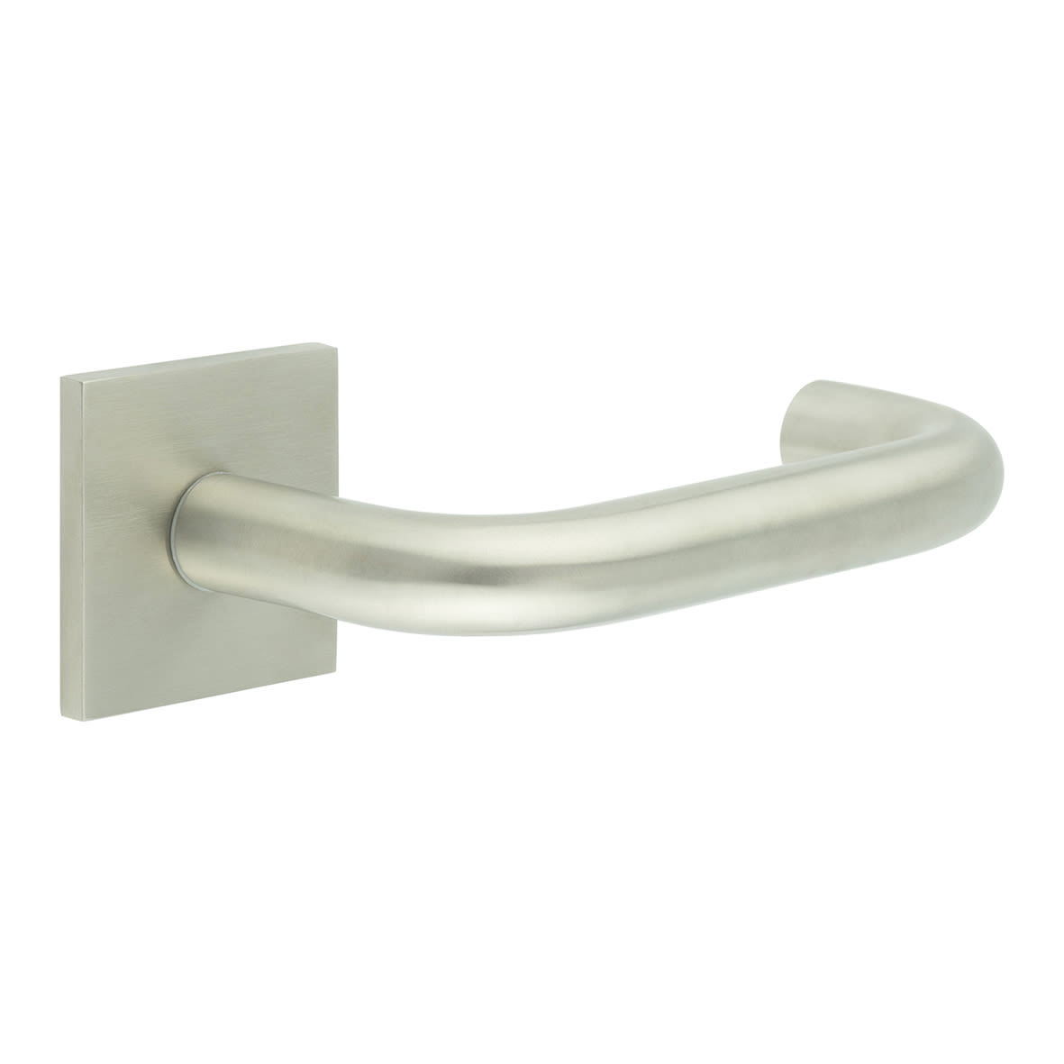 Satin Stainless Steel Sprung 19mm Fire Rated Return to Door Handles on Square Rose - CR-106