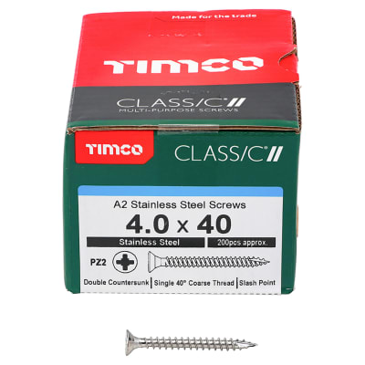 Classic Pozi Countersunk Wood Screws - 4.0 x 40mm - A2 Stainless Steel - Pack of 200