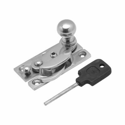 Narrow Keep Locking Hook Claw Sash Window Fastener with Knob - 63 x 20mm - Polished Chrome