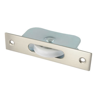 Square Axle Sash Window Pulley - 44mm Curved Nylon Wheel - Satin Nickel