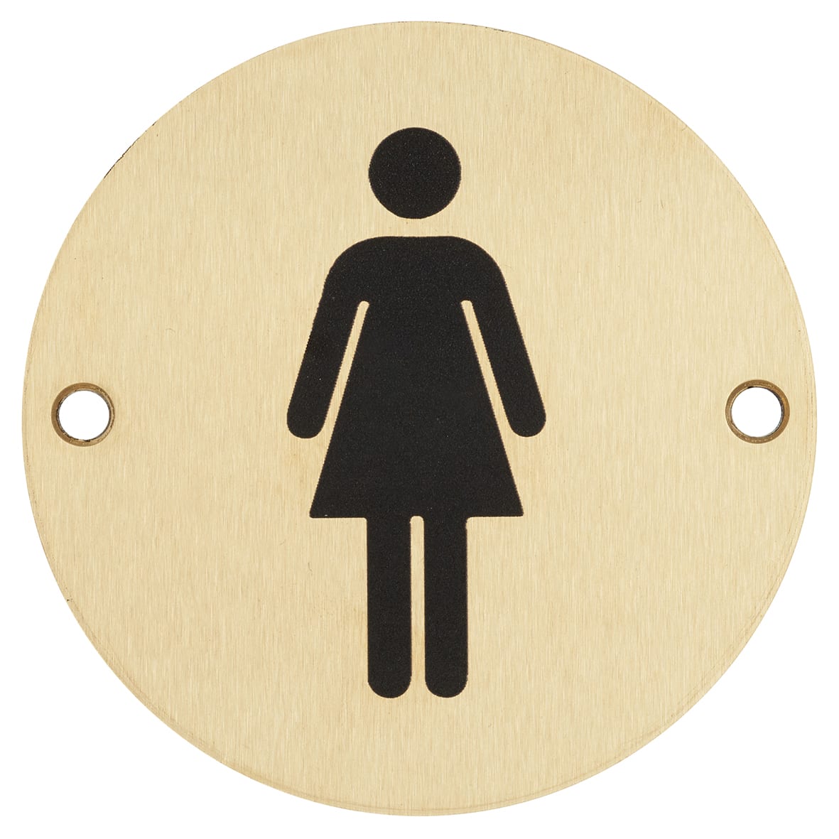Ladies Toilet Door Sign - 75mm Diameter - Satin Brass