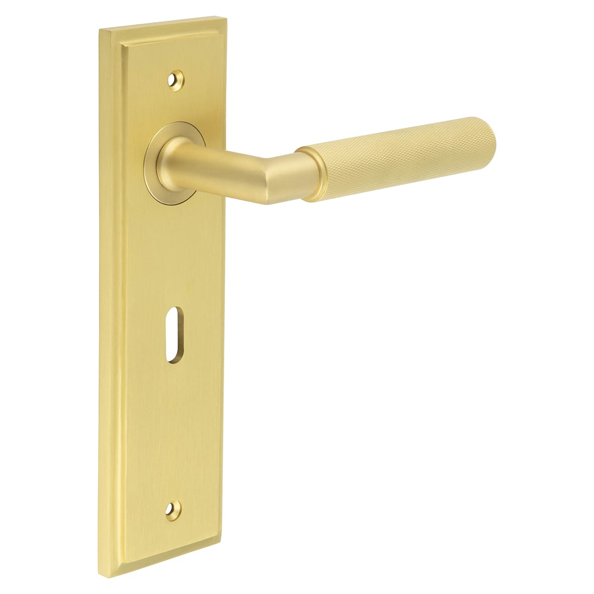 Satin Brass Fire Rated Keyhole Lock Door Handles - Piccadilly - 200 x 55mm
