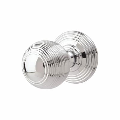 Polished Chrome Reeded Mortice Door Knob - 70mm Rose Diameter - Delamain Range
