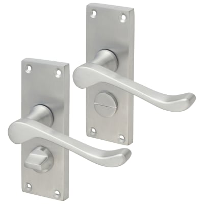 Satin Chrome Victorian Scroll Privacy Door Handles - Short Plate - 118 x 42mm