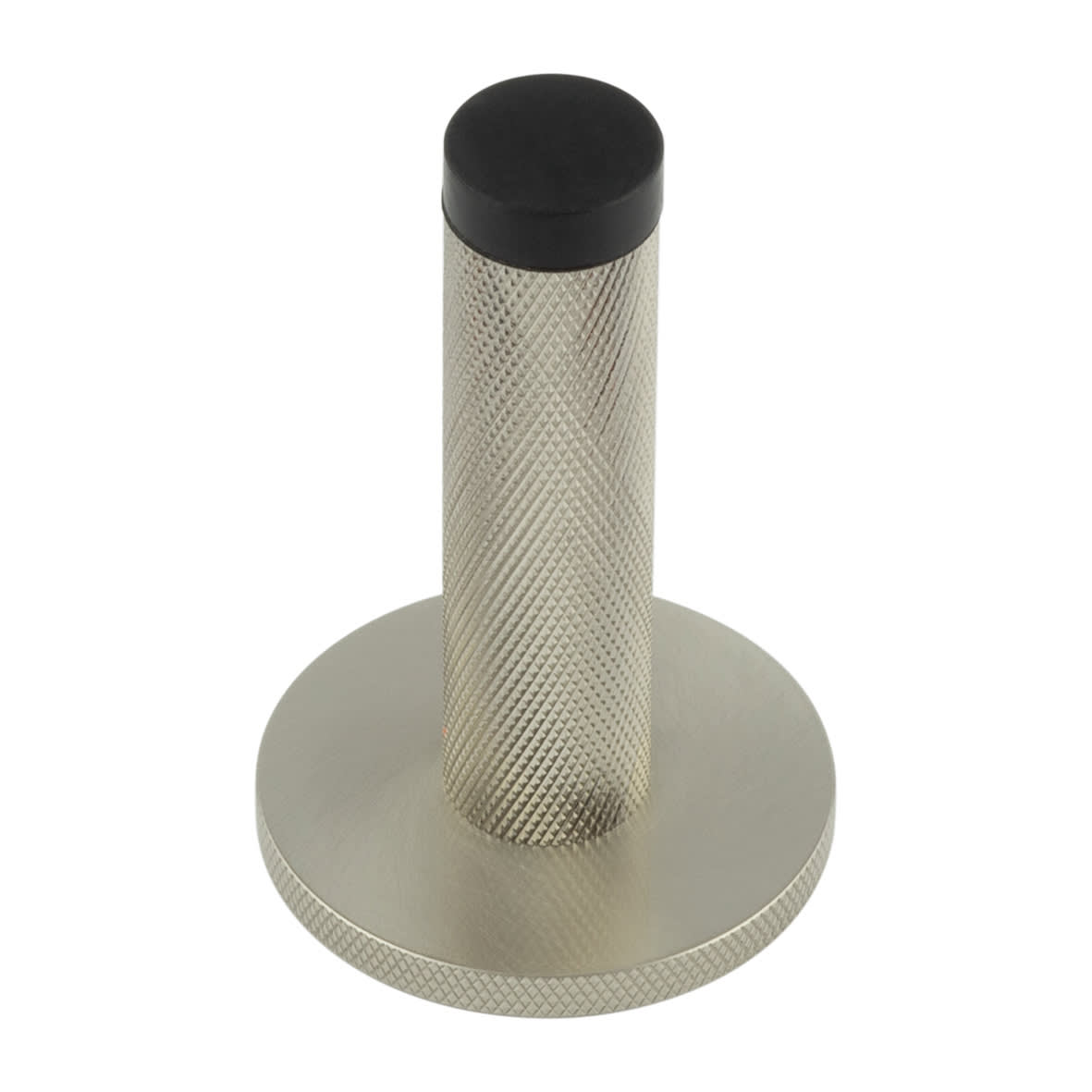 Knurled Projection Door Stop on Knurled Rose - 76mm Projection - Satin Nickel
