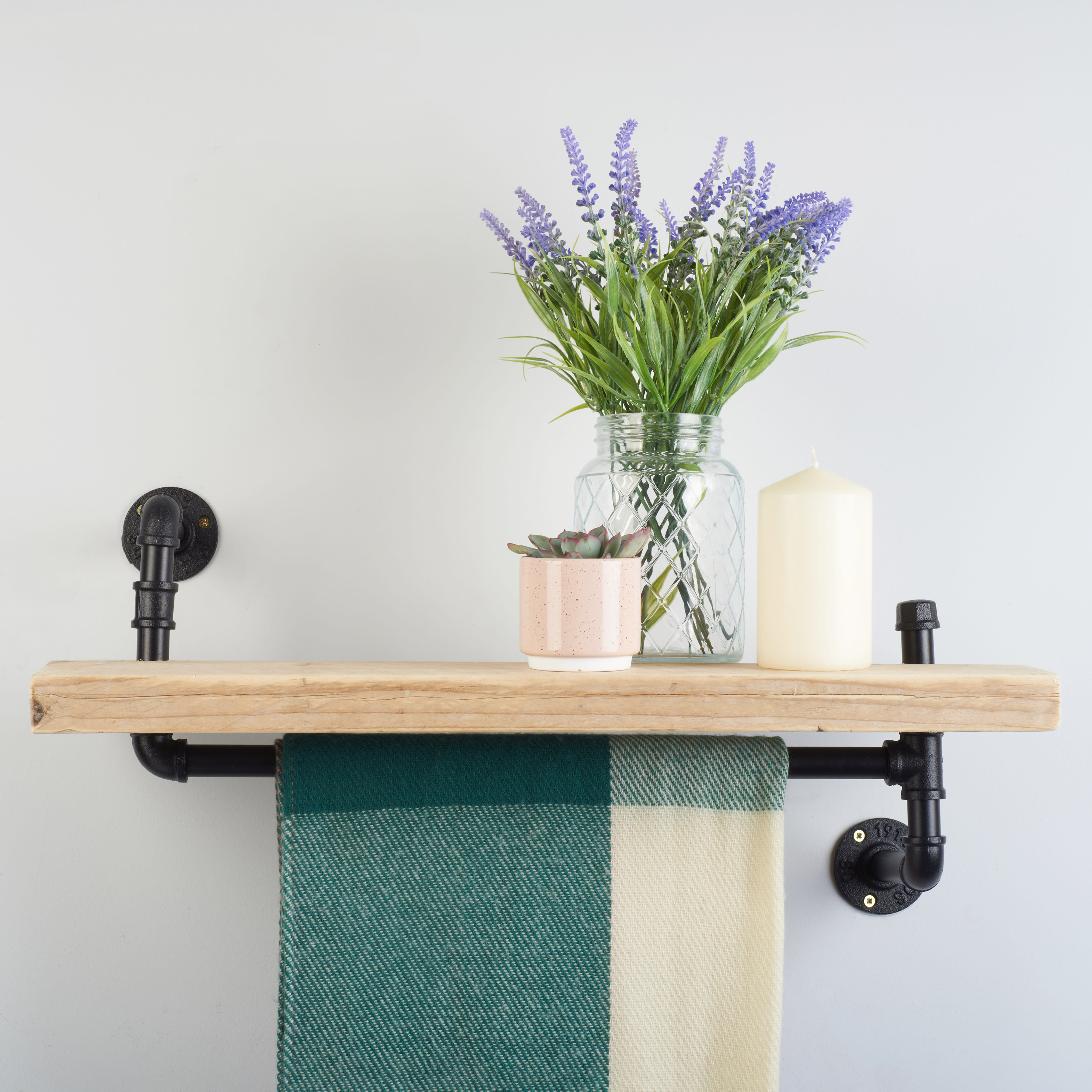 3/4" Drill Through Pipe Shelf Kit with Hanging Rail - Black