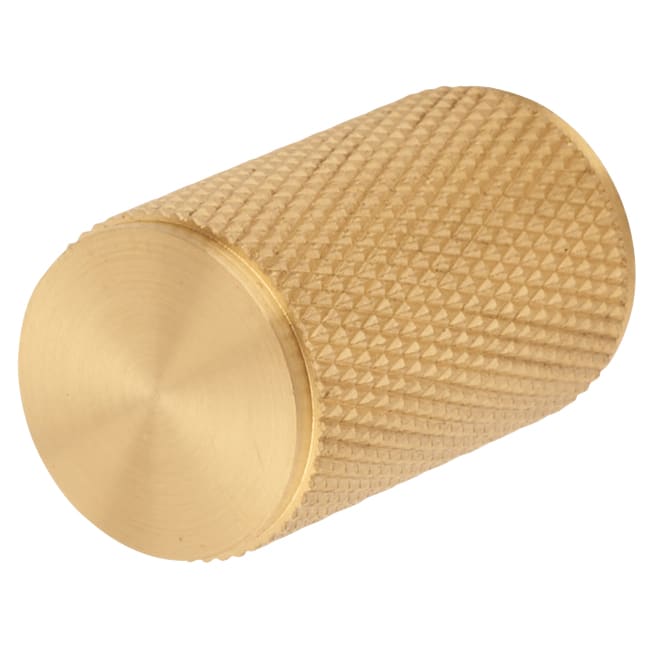 Knurled Cylinder Cabinet Knob - 18mm Diameter - Satin Brass