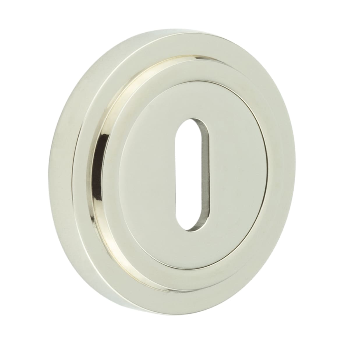 Escutcheon on Stepped Rose - 53mm Diameter - Keyhole - Polished Nickel