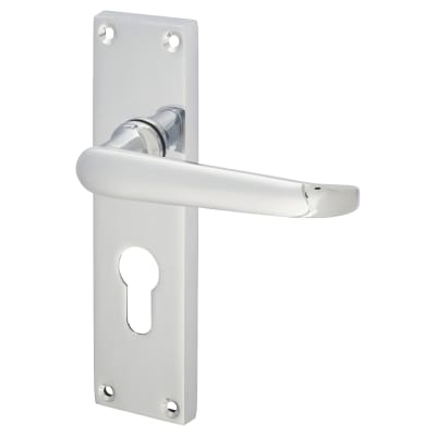 Polished Chrome Victorian Straight Euro Lock Door Handles - 155 x 42mm