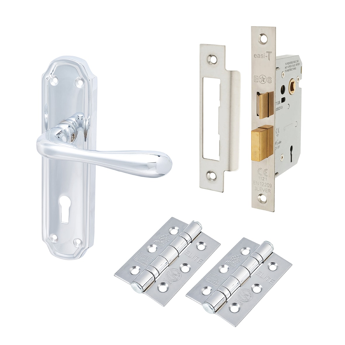 Polished Chrome 3 Lever Sashlock Door Handles Pack - Genoa Range