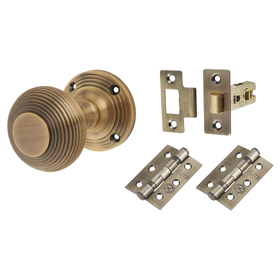 Antique Brass Beehive Mortice Door Knobs Pack - 60mm Rose Diameter
