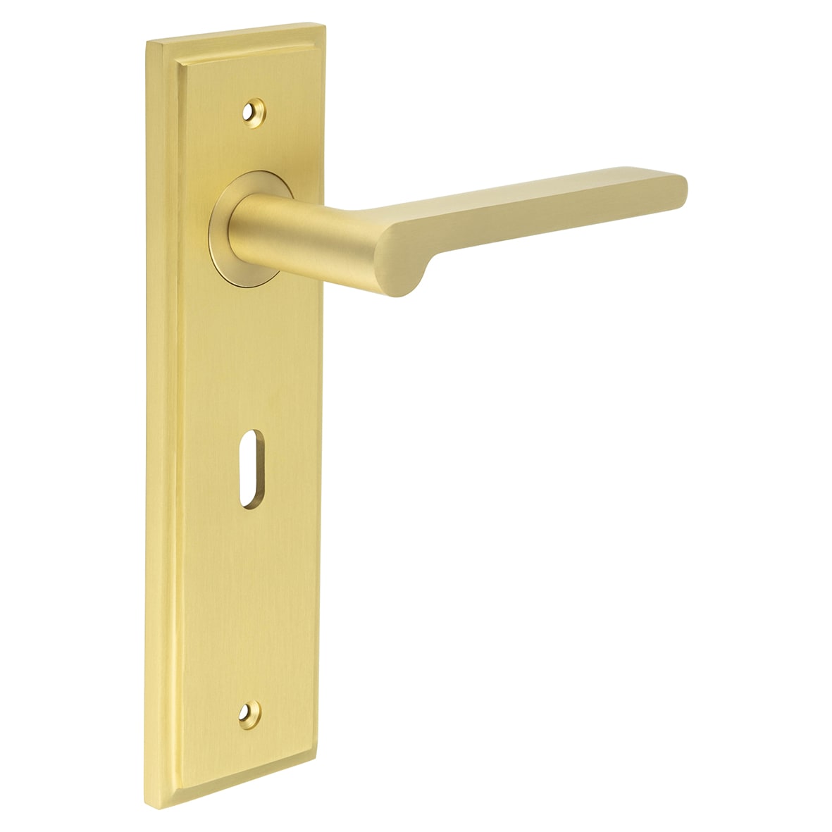 Satin Brass Fire Rated Keyhole Lock Door Handles - Fitzrovia - 200 x 55mm