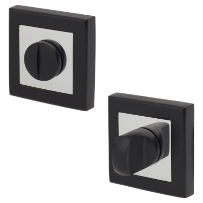 Square Bathroom Turn & Release - 52mm Diameter - Matt Black/Polished Chrome