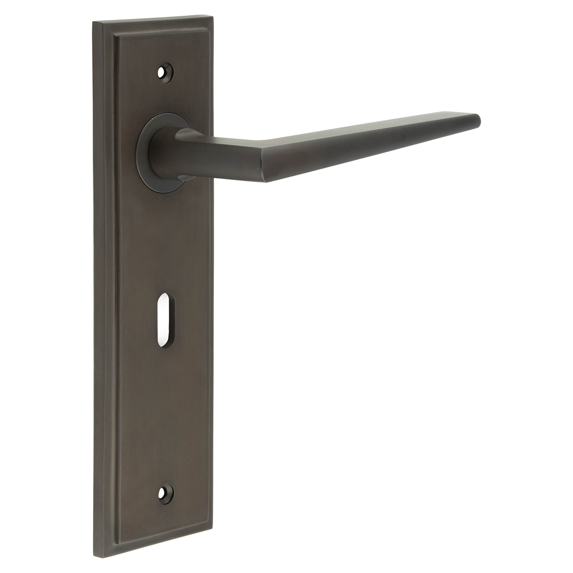 Dark Bronze Fire Rated Keyhole Lock Door Handles - Mayfair - 200 x 55mm