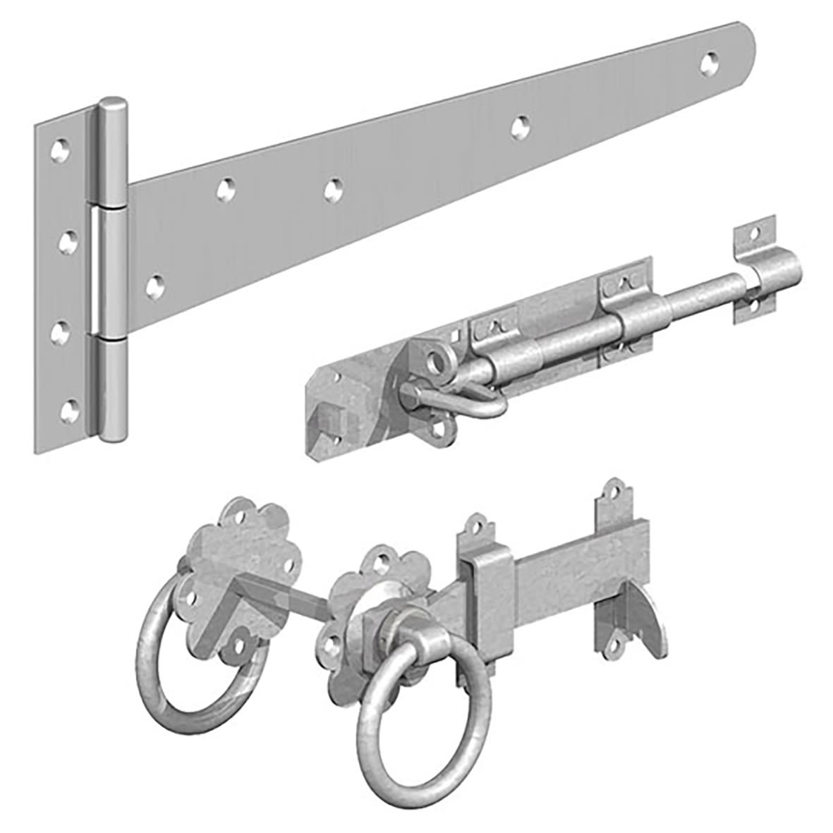 Medium Duty Side Gate Kit with Ring Gate Latch - 450mm - Galvanised