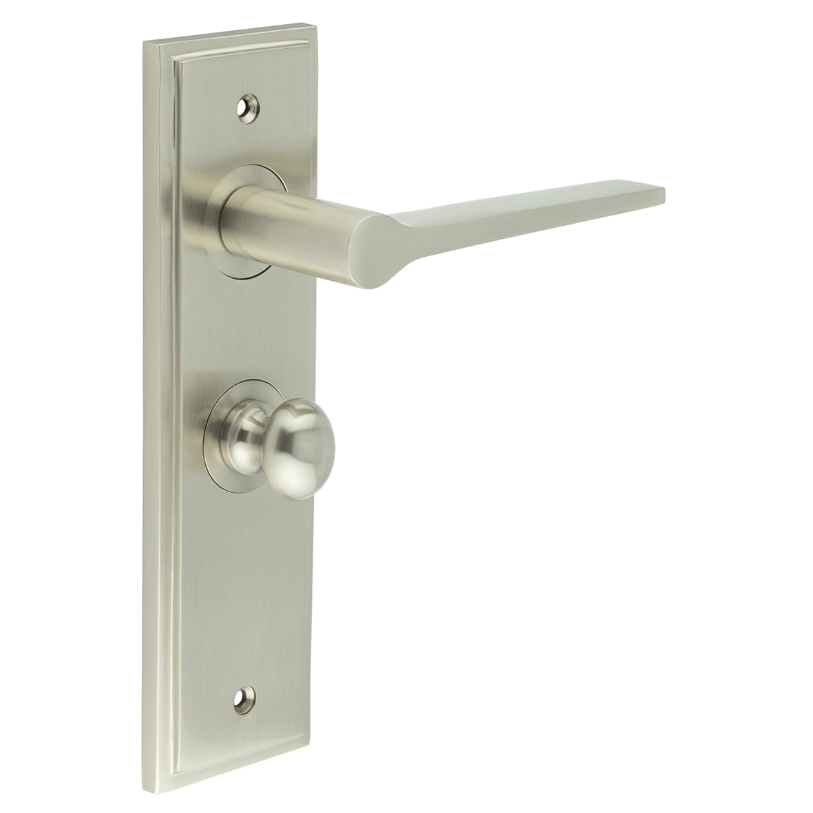 Satin Nickel Fire Rated Bathroom Door Handles - Knightsbridge - Inner 1 - 200 x 55mm