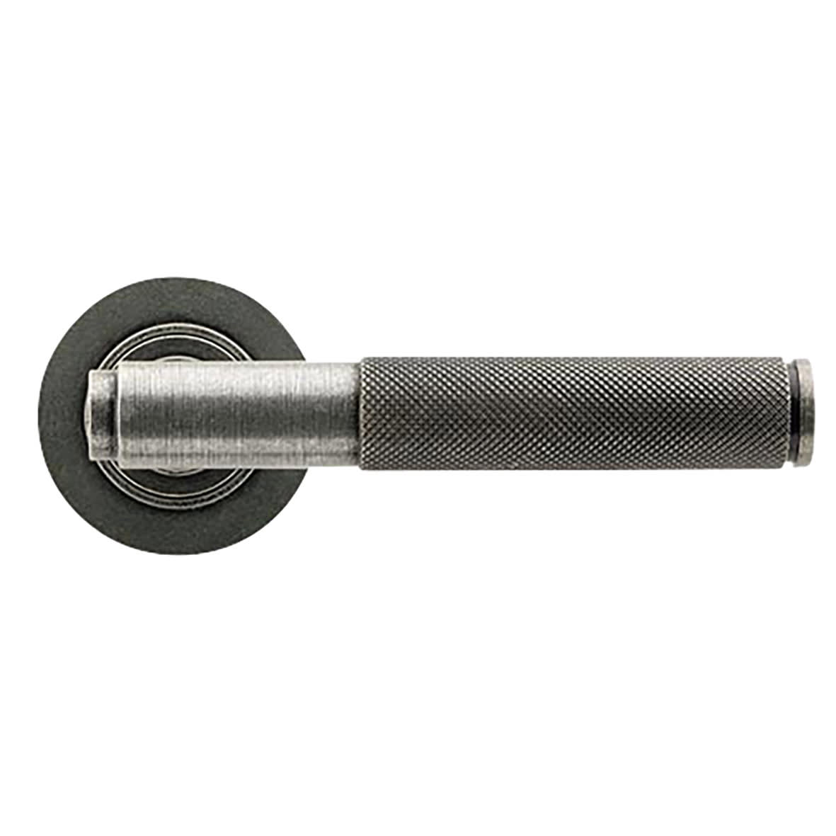 Pewter Knurled Door Handles on Round Rose - Brompton Range