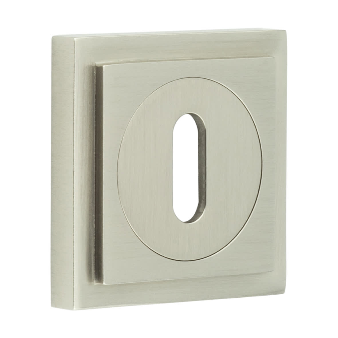 Square Escutcheon on Stepped Rose - 52 x 52mm - Keyhole - Satin Nickel