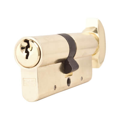 5 Pin 70mm Euro Thumbturn Cylinder - 35mm Turn + 35mm - Pol Brass - Keyed to Differ