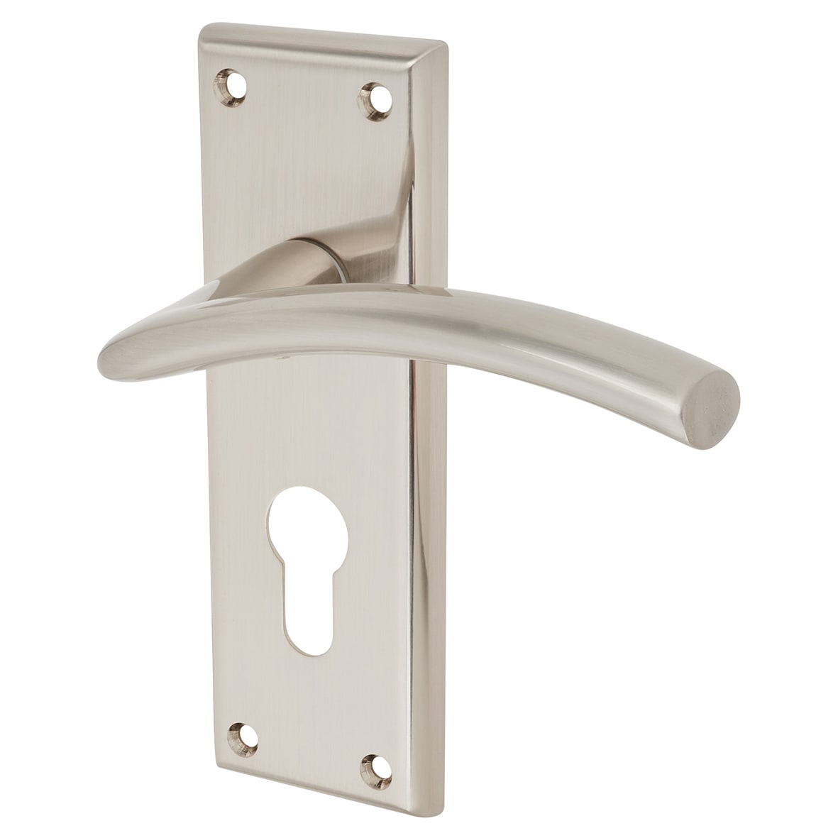 Brass Polished Nickel Euro Lock Door Handles - Trenta Range - 150 x 50mm