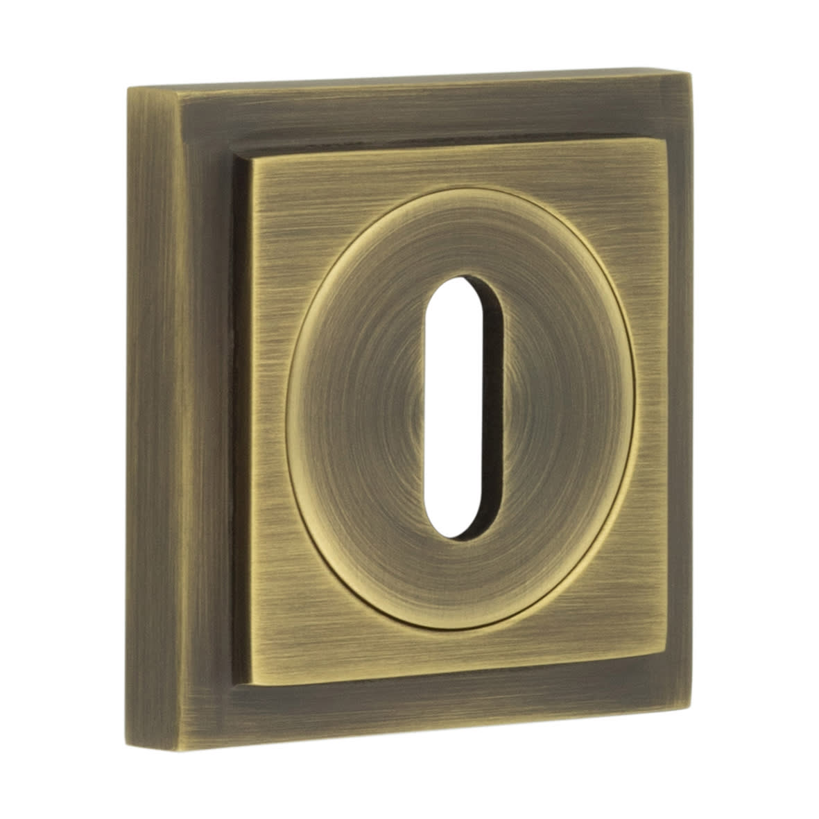 Square Escutcheon on Stepped Rose - 52 x 52mm - Keyhole - Antique Brass