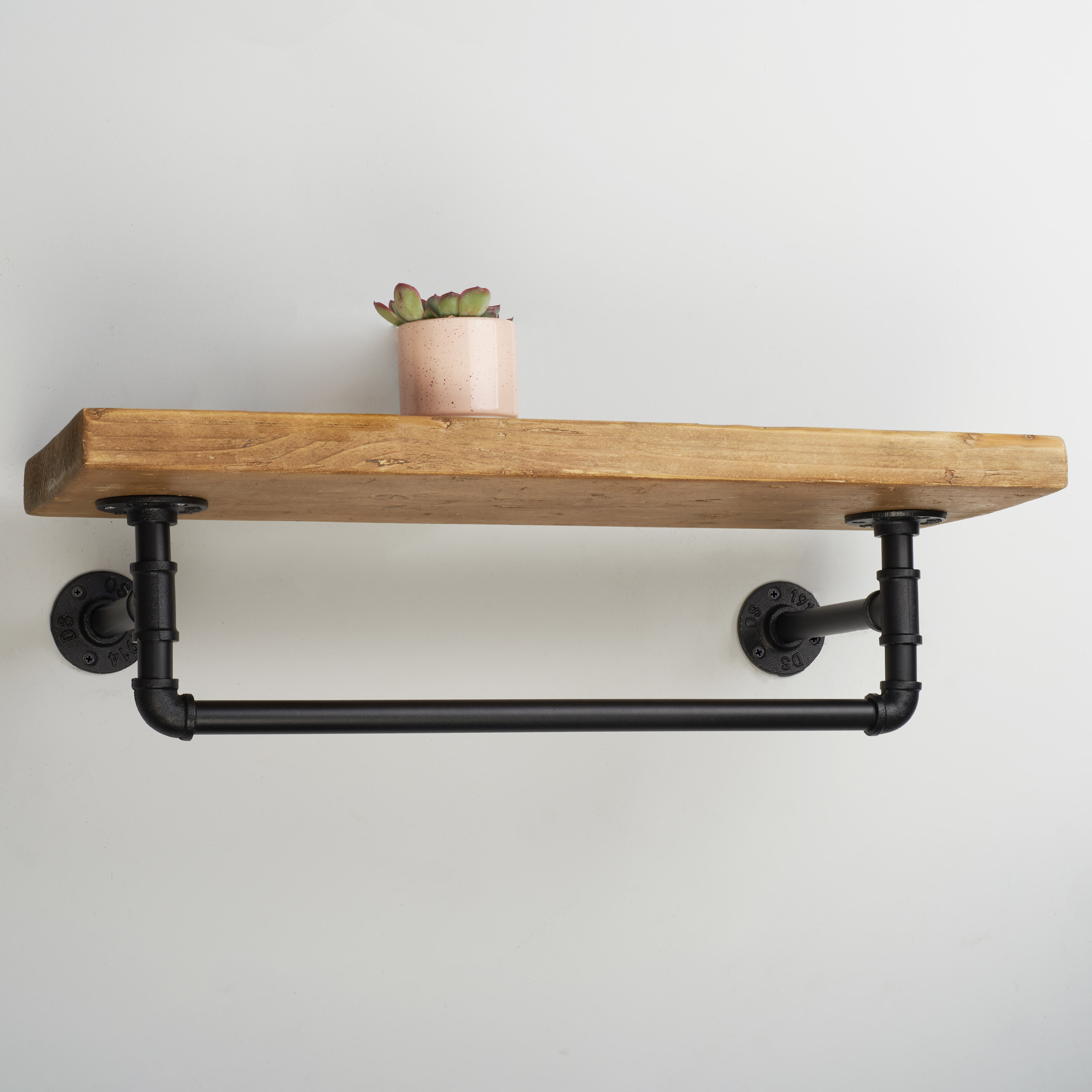 1/2" Pipe Shelf Kit with Downwards Facing Hanging Rail - Black