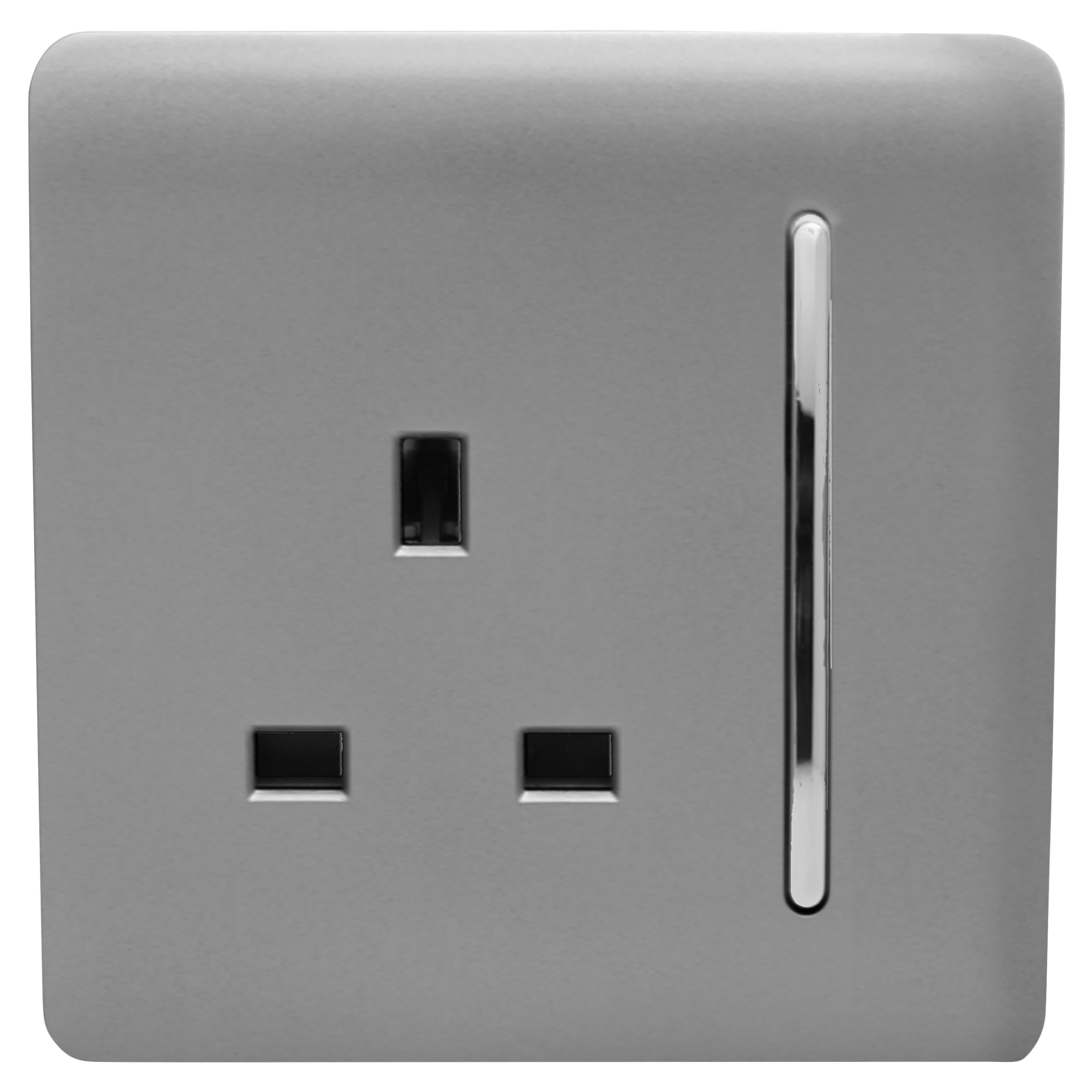 13A 1 Gang Screwless Double Pole Switched Socket - Gloss Light Grey