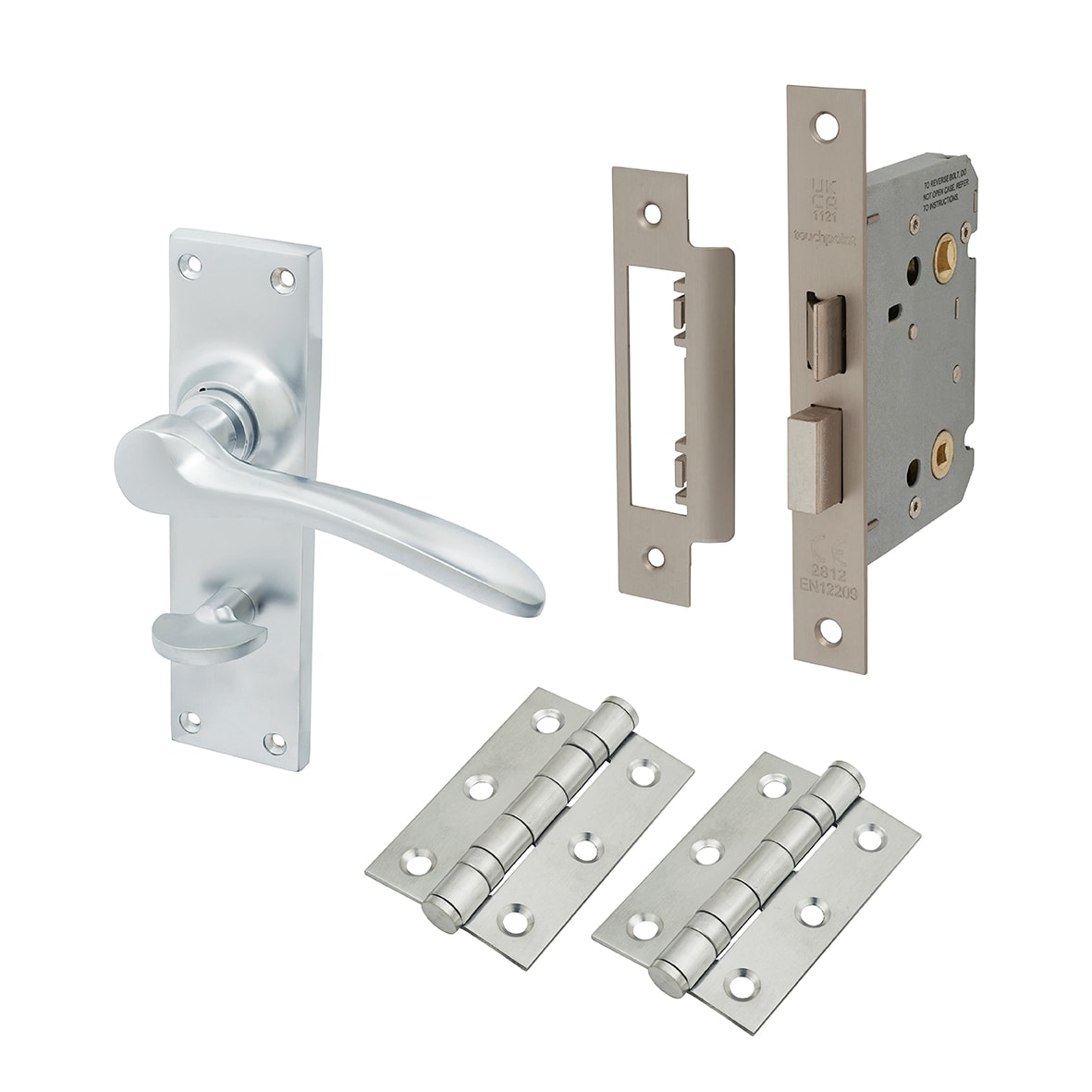 Satin Chrome Bathroom Door Handles Pack - Buckingham Range