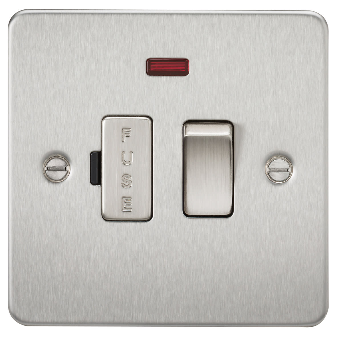 13A 1 Gang Flat Plate Switched Fused Spur with Neon - Brushed Chrome