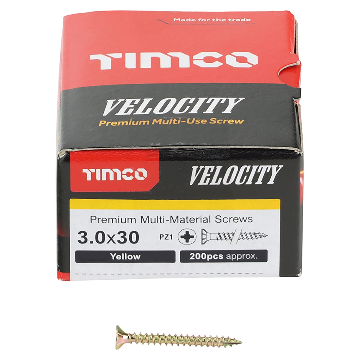 Velocity Pozi Countersunk Wood Screws - 3.0 x 30mm - Yellow Zinc - Pack of 200