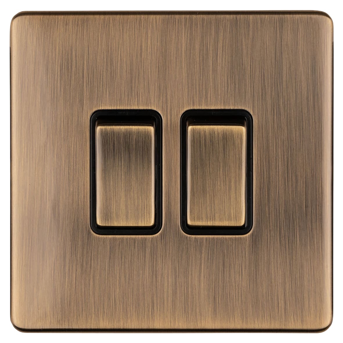 Concealed 10A 2 Gang 2 Way Screwless Flat Plate Light Switch - Antique Brass/Black