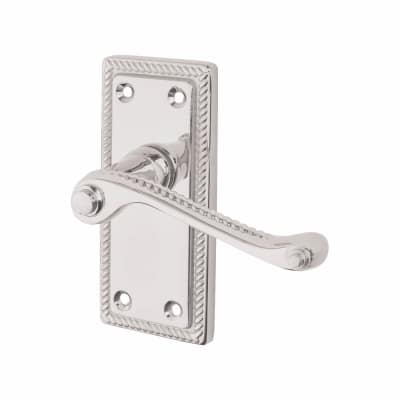 Polished Chrome Budget Rope Edge Scroll Latch Door - Short Plate - Mia Range - 105 x 48mm