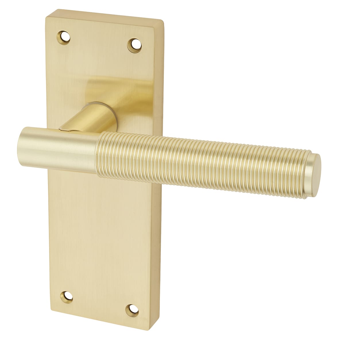 Satin Brass Reeded Latch Door Handles - Lily Range - 155 x 55mm