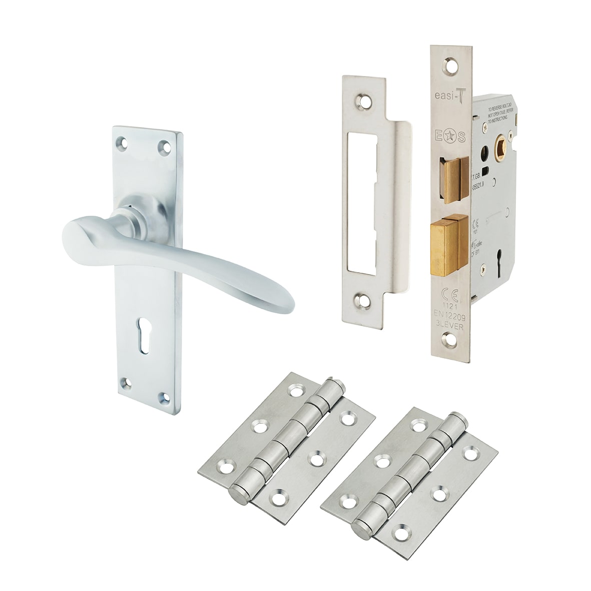 Satin Chrome 3 Lever Sashlock Door Handles Pack - Buckingham Range