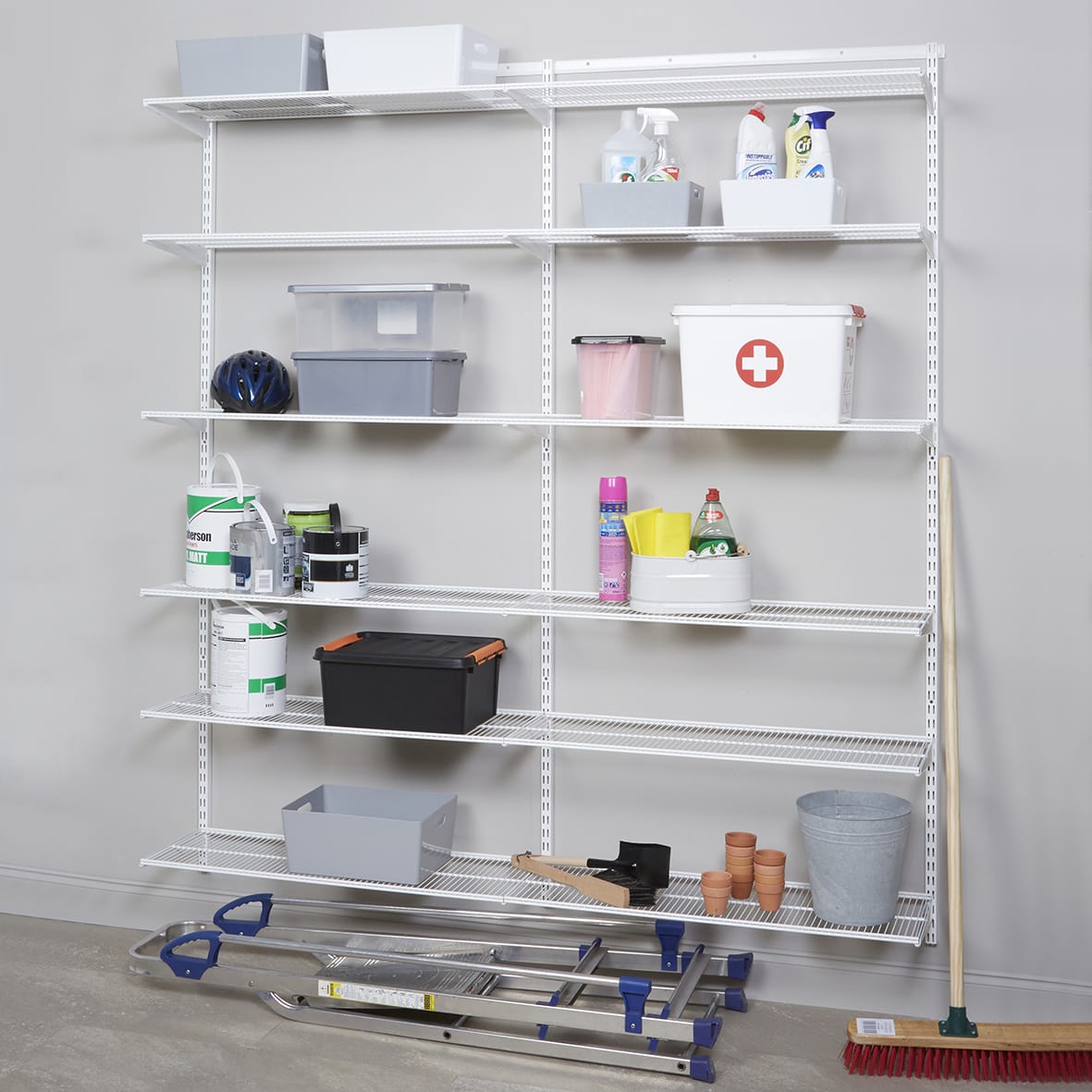Wardrobe & Storage Starter Kit - 2 Bay, 12 Ventilated Wire Shelf - 1855 x 2140 x 320mm - White