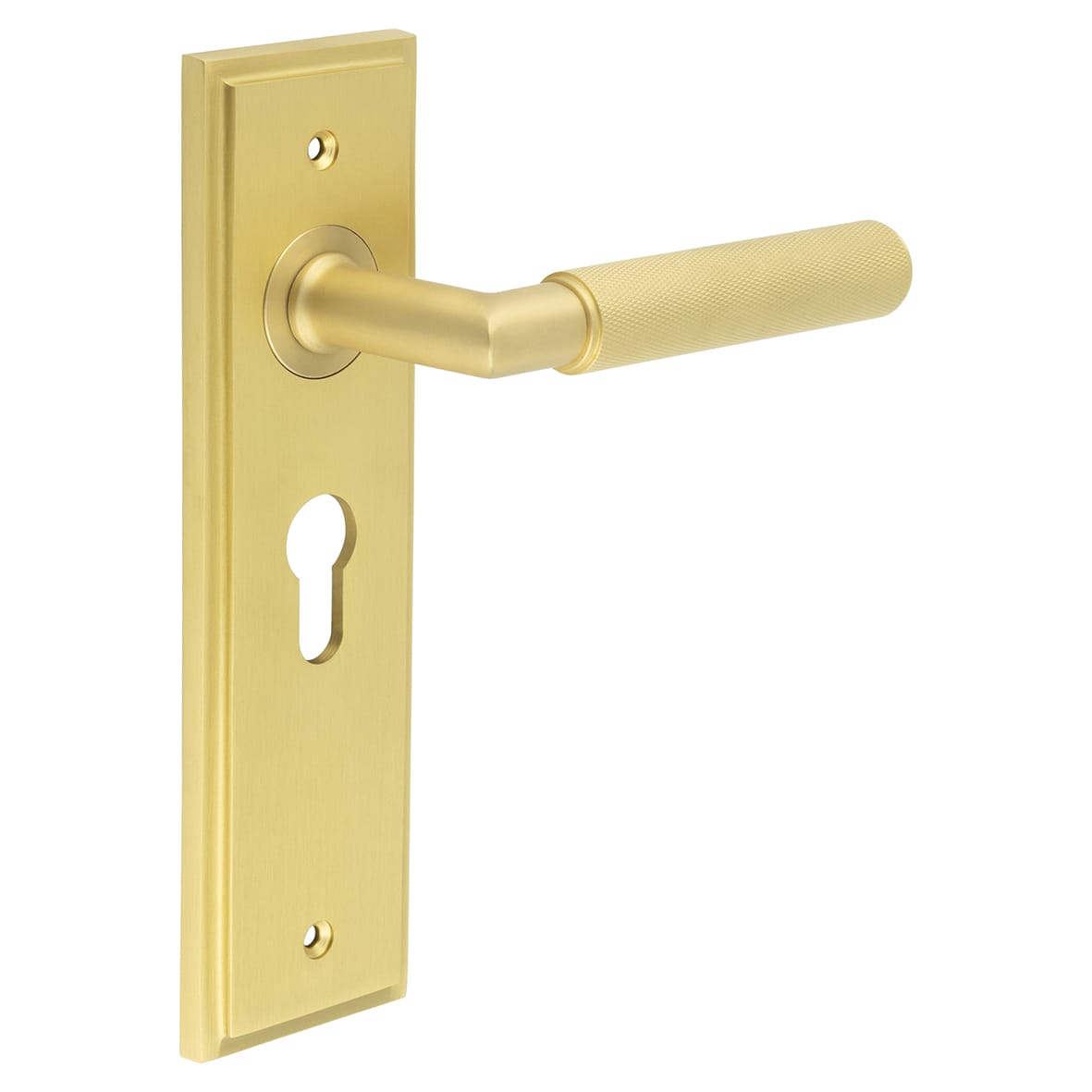 Satin Brass Fire Rated Euro Lock Door Handles - Piccadilly - 200 x 55mm
