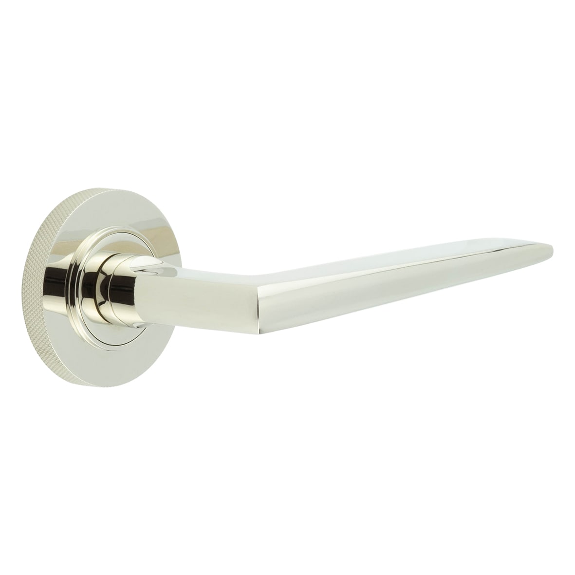 Polished Nickel Fire Rated Door Handles on Round Knurled Rose - Mayfair Range